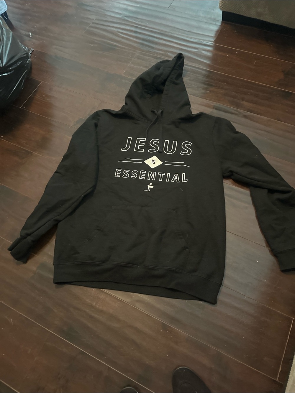 Black 'Jesus Is Essential' Graphic Pullover Hoodie